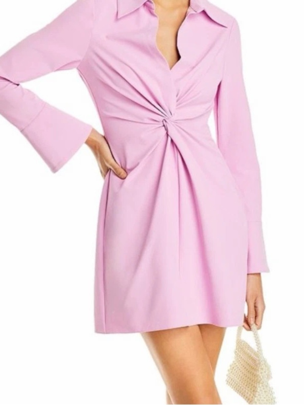 Cinq A Sept Womens McKenna Twist Front Mini Shirt Dress Long Sleeve Pink Size 6
